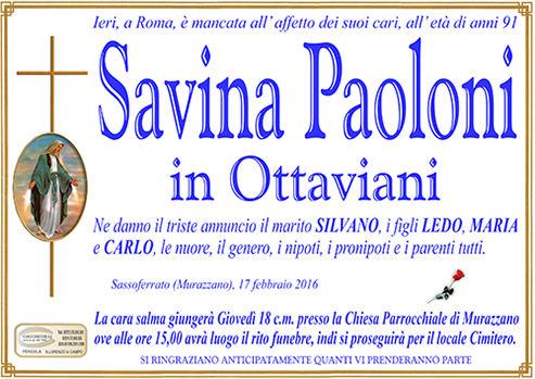 manifesto funebre di Paoloni Savina