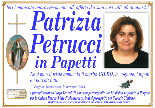 manifesto funebre di Petrucci Patrizia