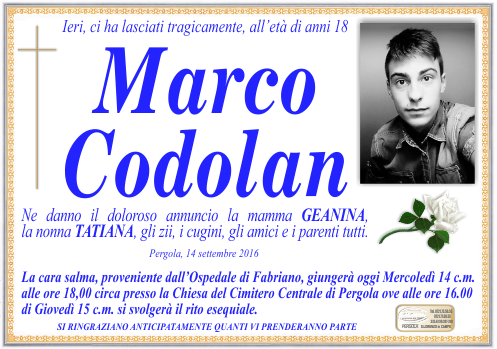 manifesto funebre di Codolan Marco