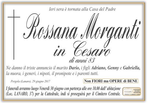 manifesto funebre di Morganti Rossana