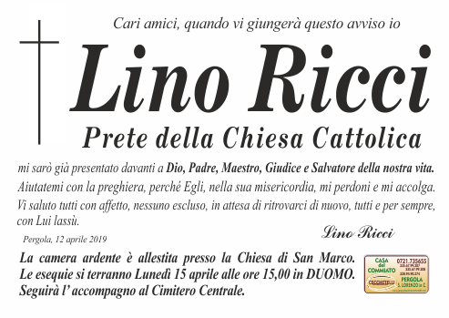 manifesto funebre di Don Lino Ricci