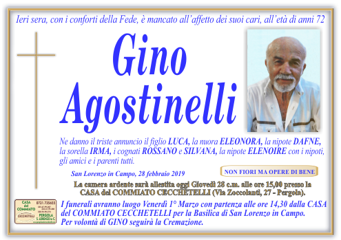 manifesto funebre di Agostinelli Gino