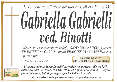 manifesto funebre di Gabrielli Gabriella