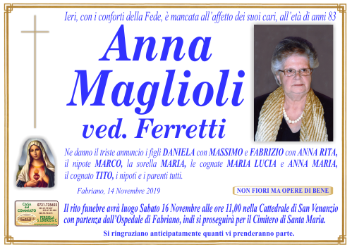 manifesto funebre di Maglioli Anna