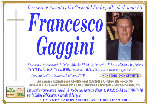manifesto funebre di Gaggini Francesco