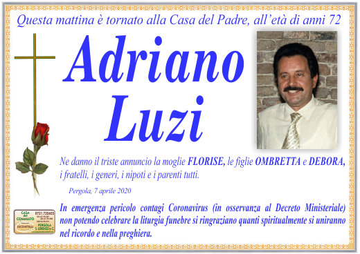 manifesto funebre di Luzi Adriano