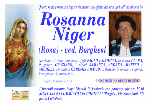 manifesto funebre di Niger Rosanna