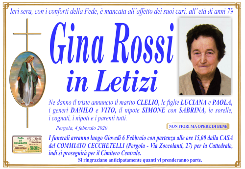 manifesto funebre di Rossi Gina