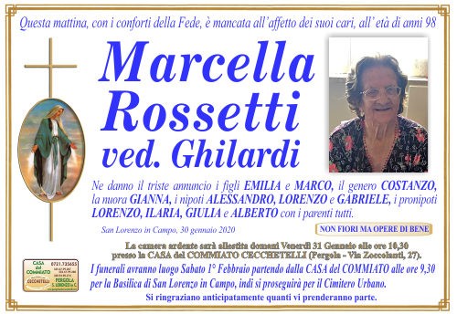 manifesto funebre di Rossetti Marcella
