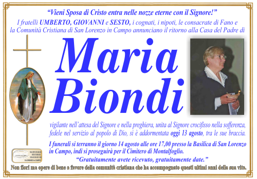manifesto funebre di Biondi Maria