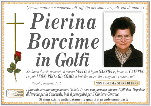 manifesto funebre di Borcime Pierina