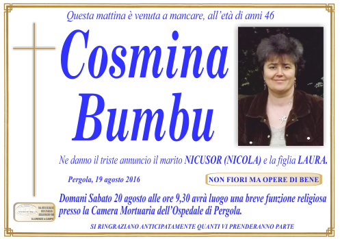 manifesto funebre di Bumbu Cosmina