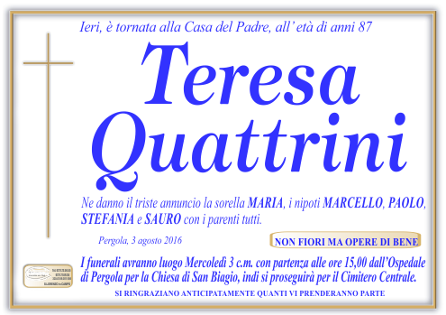 manifesto funebre di Quattrini Teresa