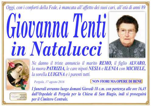 manifesto funebre di Tenti Giovanna