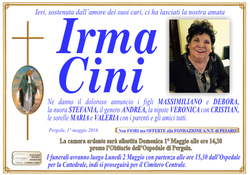 manifesto funebre di Cini Irma