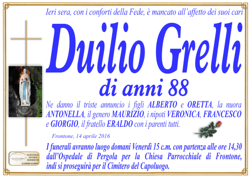 manifesto funebre di Grelli Duilio