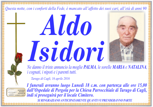 manifesto funebre di Isidori Aldo