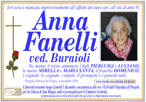 manifesto funebre di Fanelli Anna