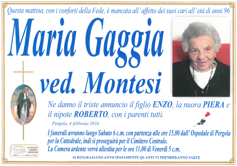 manifesto funebre di Gaggia Maria