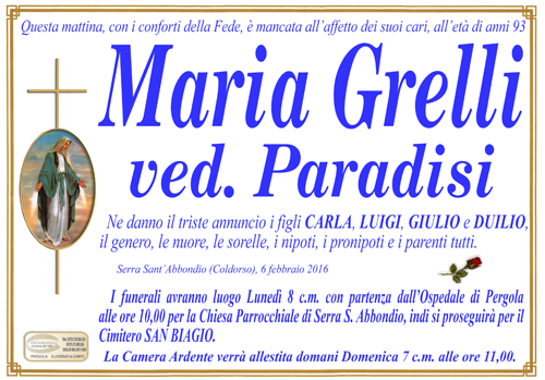 manifesto funebre di Grelli Maria