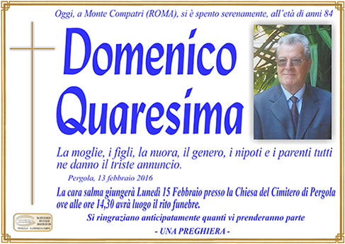 manifesto funebre di Quaresima Domenico