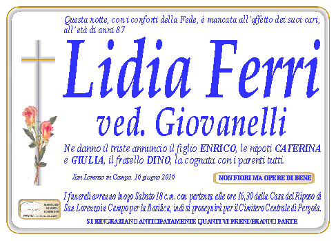 manifesto funebre di Ferri Lidia