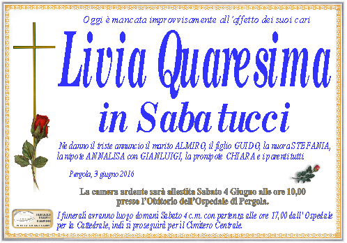 manifesto funebre di Quaresima Livia