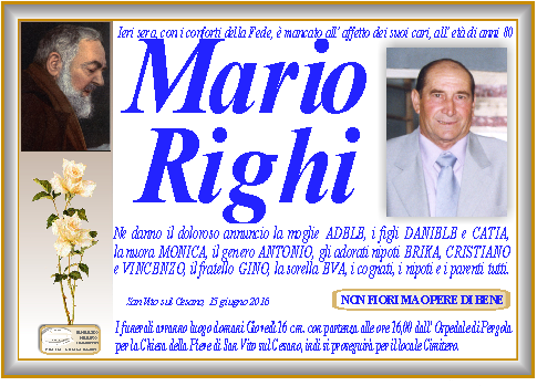 manifesto funebre di Righi Mario