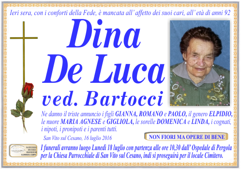 manifesto funebre di Deluca Dina