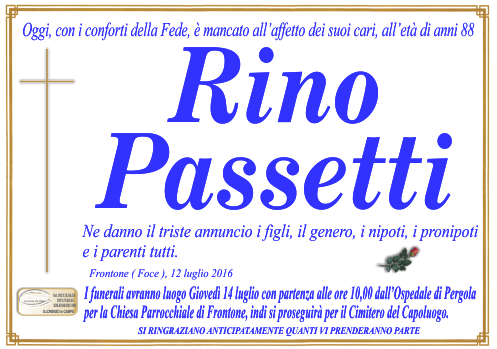 manifesto funebre di Passetti Rino