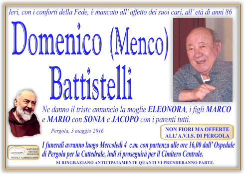 manifesto funebre di Battistelli Domenico