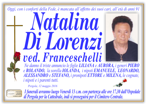 manifesto funebre di Dilorenzi Natalina