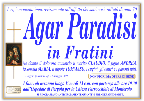 manifesto funebre di Paradisi Agar