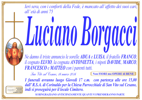 manifesto funebre di Borgacci Luciano