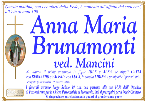 manifesto funebre di Brunamonti Annamaria