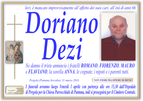manifesto funebre di Dezi Doriano