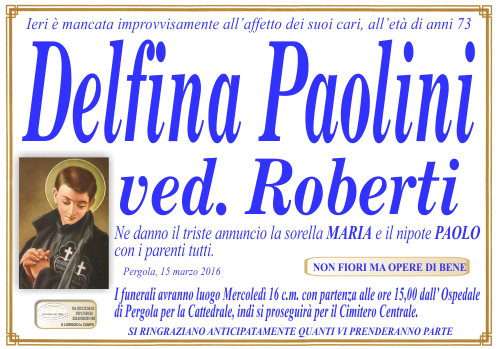 manifesto funebre di Paolini Delfina