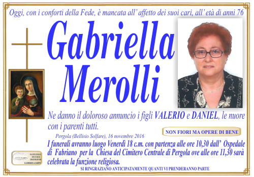 manifesto funebre di Merolli Gabriella