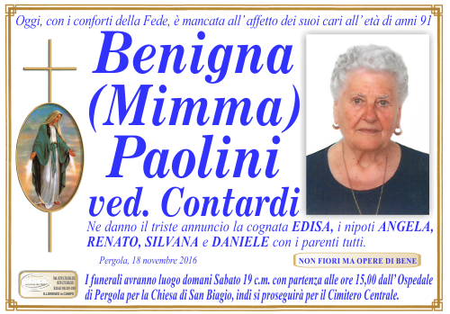 manifesto funebre di Paolini Benigna