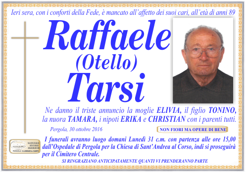manifesto funebre di Tarsi Raffaele