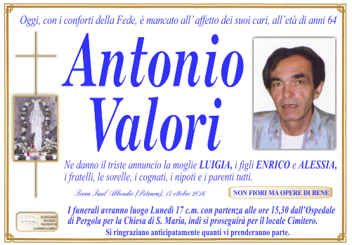manifesto funebre di Valori Antonio