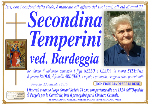 manifesto funebre di Temperini Secondina
