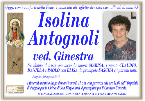 manifesto funebre di Antognoli Isolina