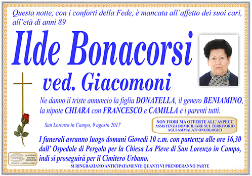 manifesto funebre di Bonacorsi Ilde