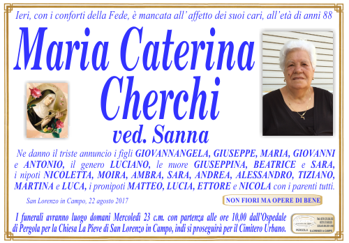 manifesto funebre di Cherchi Maria Caterina