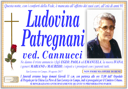 manifesto funebre di Patregnani Ludovina
