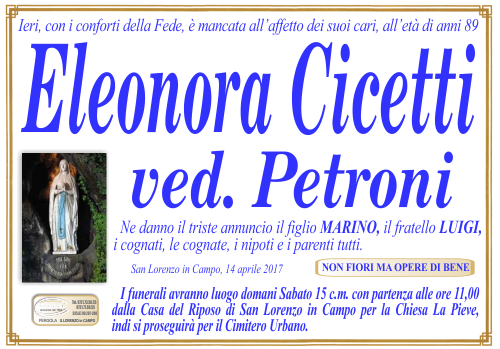 manifesto funebre di Cicetti Eleonora