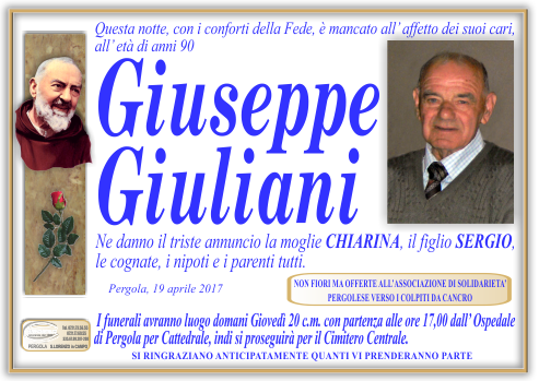 manifesto funebre di Giuliani Giuseppe
