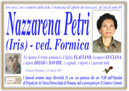 manifesto funebre di Petri Nazzarena
