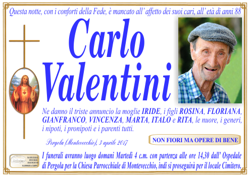 manifesto funebre di Valentini Carlo